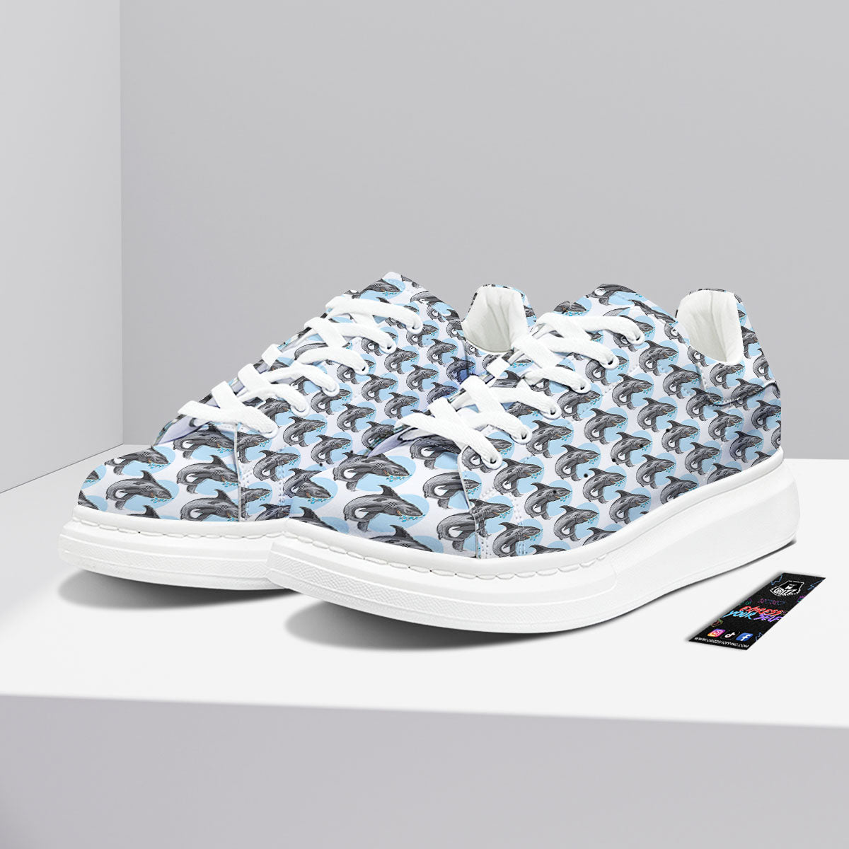 Shark White And Grey Print Pattern Platform Shoes-grizzshop