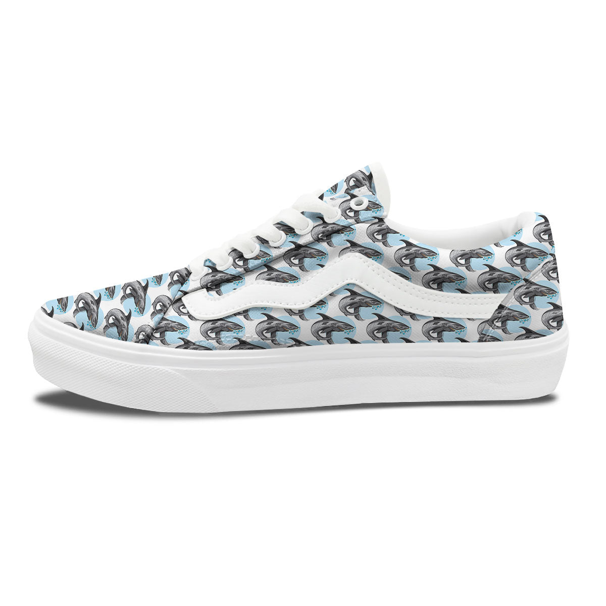Shark White And Grey Print Pattern Skate Shoes-grizzshop