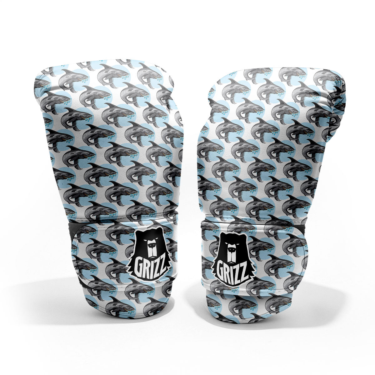 Shark White And Grey Print Pattern Pro Boxing Glove