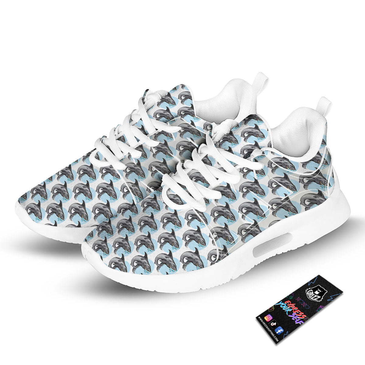 Shark White And Grey Print Pattern Tennis Shoes-grizzshop