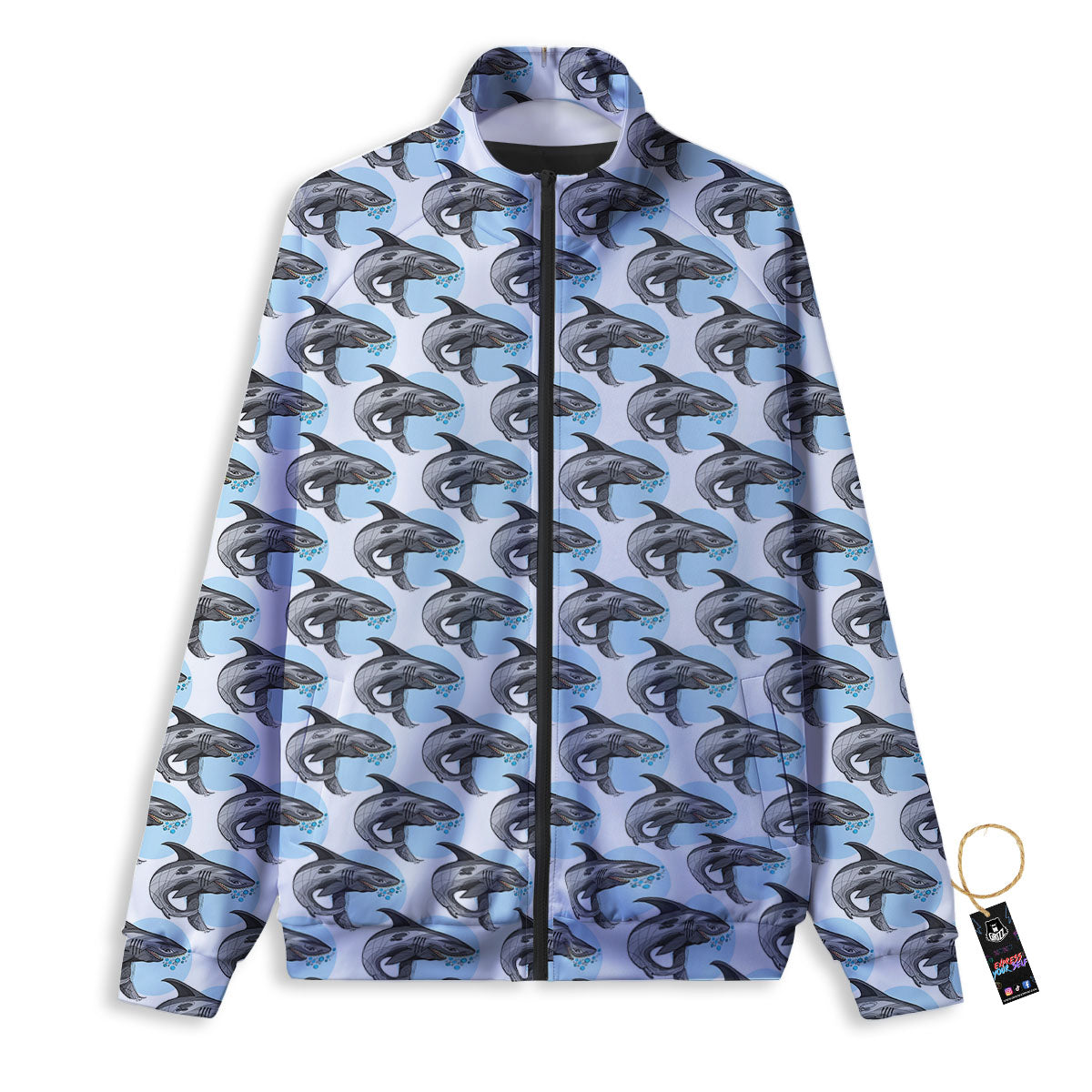Shark White And Grey Print Pattern Track Jacket-grizzshop