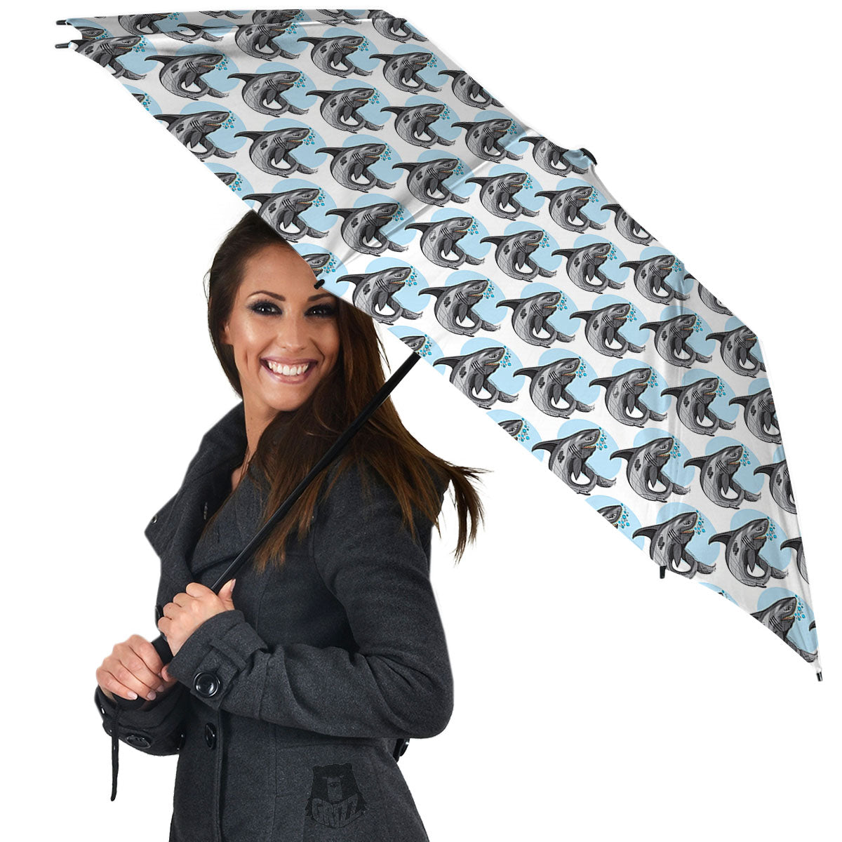 Shark White And Grey Print Pattern Umbrella-grizzshop