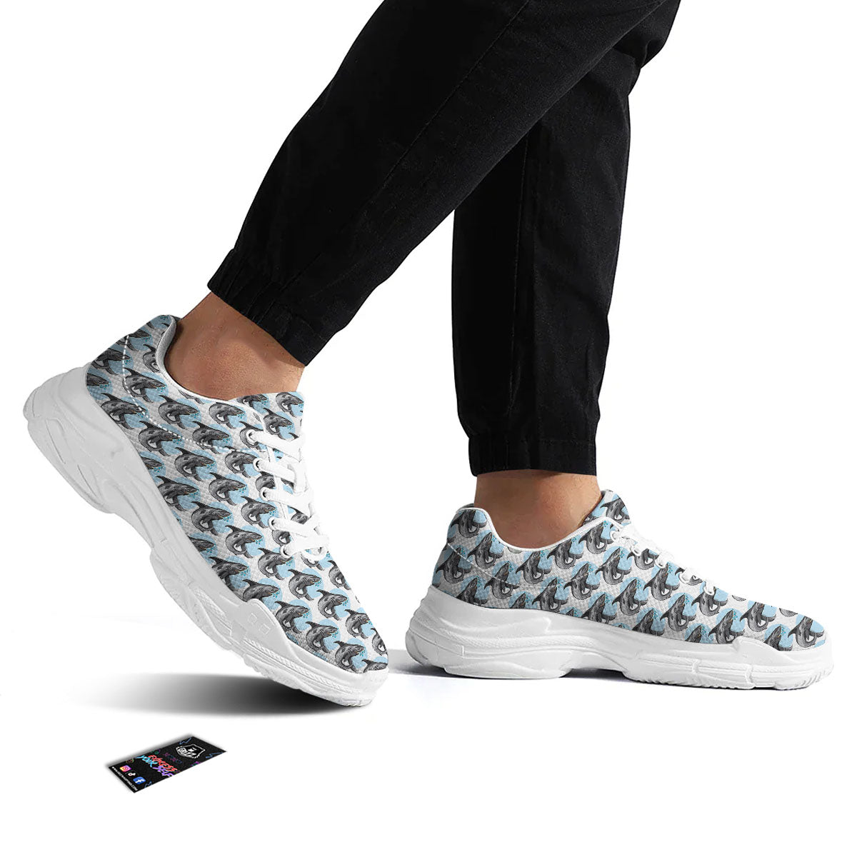 Shark White And Grey Print Pattern White Chunky Shoes-grizzshop