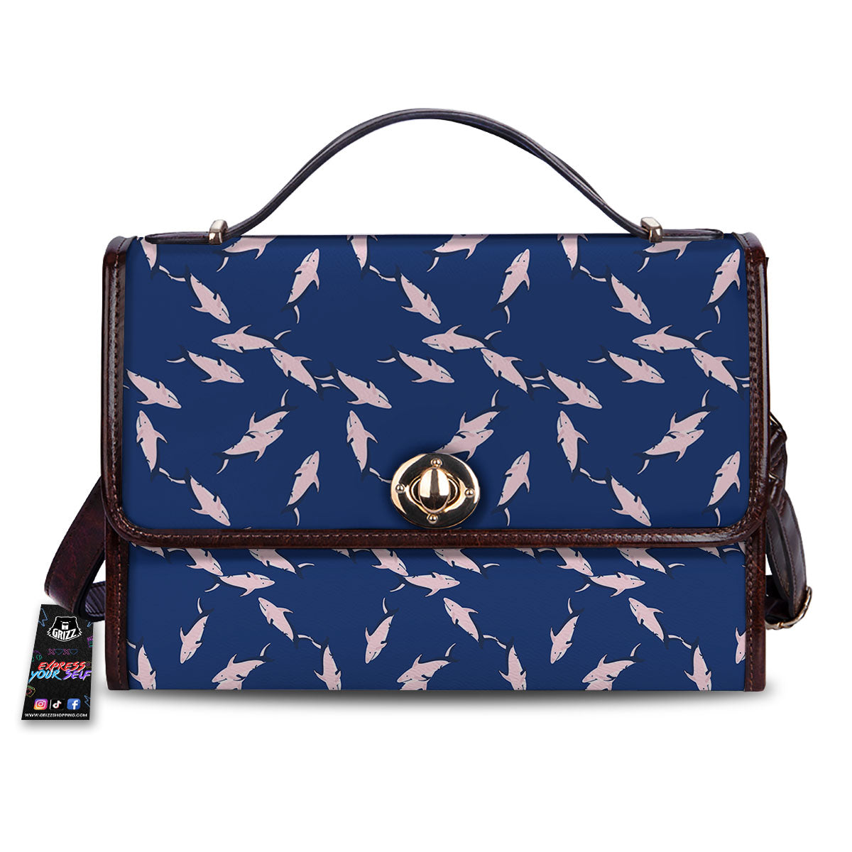 Shark Blue And Pink Print Pattern Women's Satchel Bag