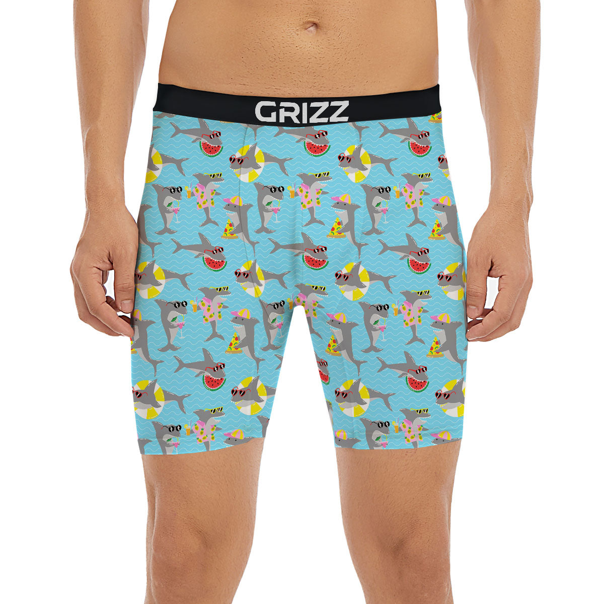 Shark Cartoon Print Pattern Boxer Briefs