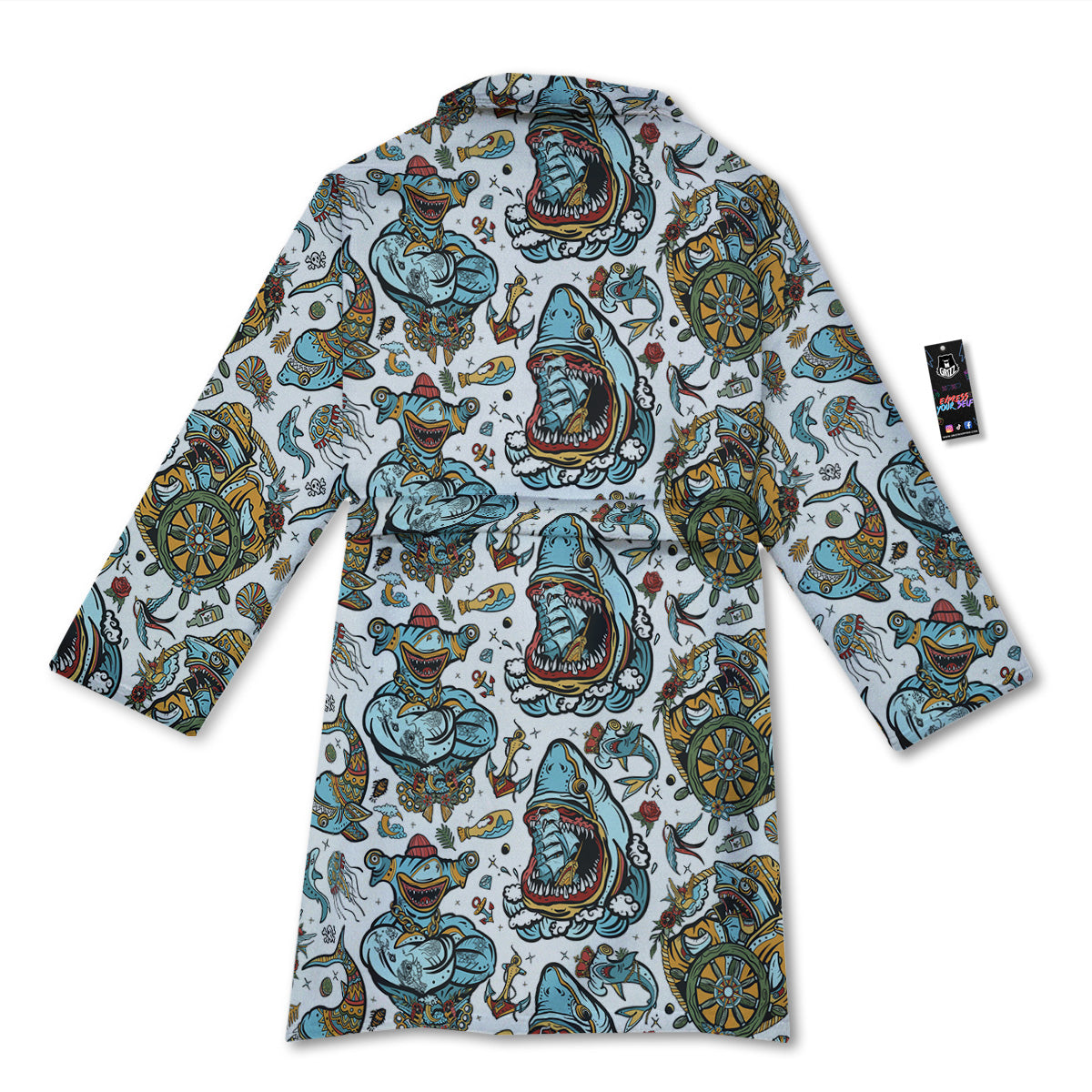 Sharks Underwater Tattoo Print Pattern Bathrobe-grizzshop
