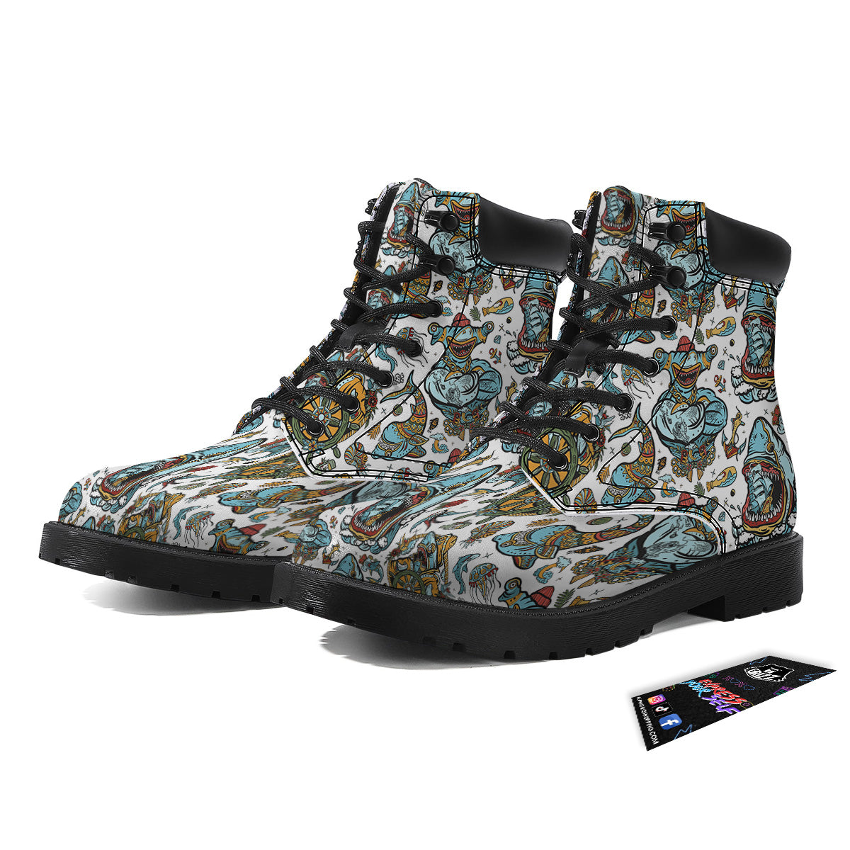 Sharks Underwater Tattoo Print Pattern Boots-grizzshop