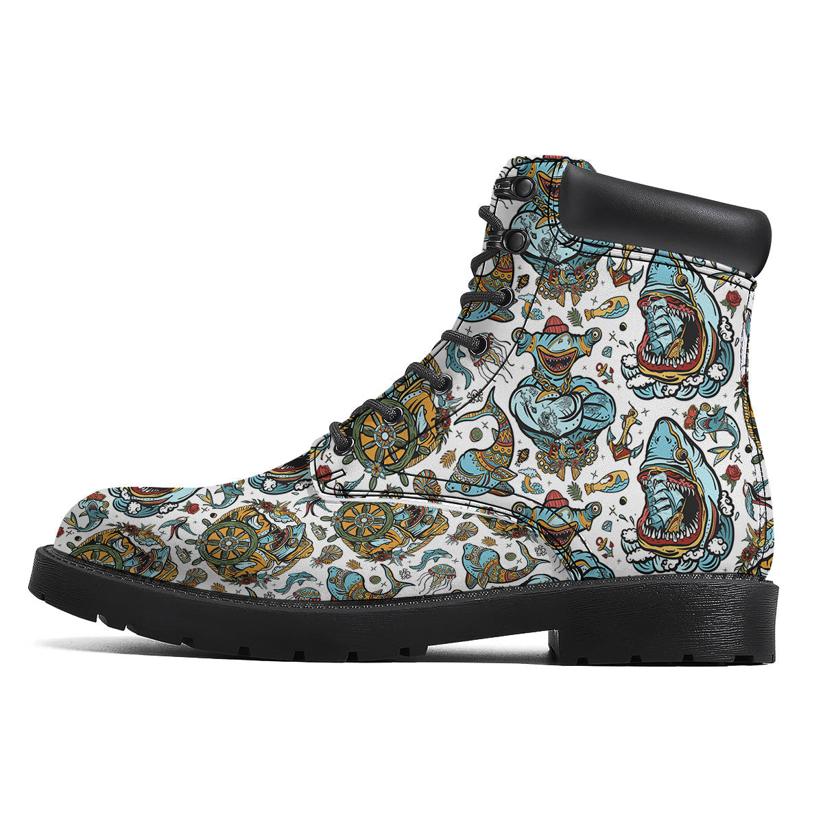 Sharks Underwater Tattoo Print Pattern Boots-grizzshop