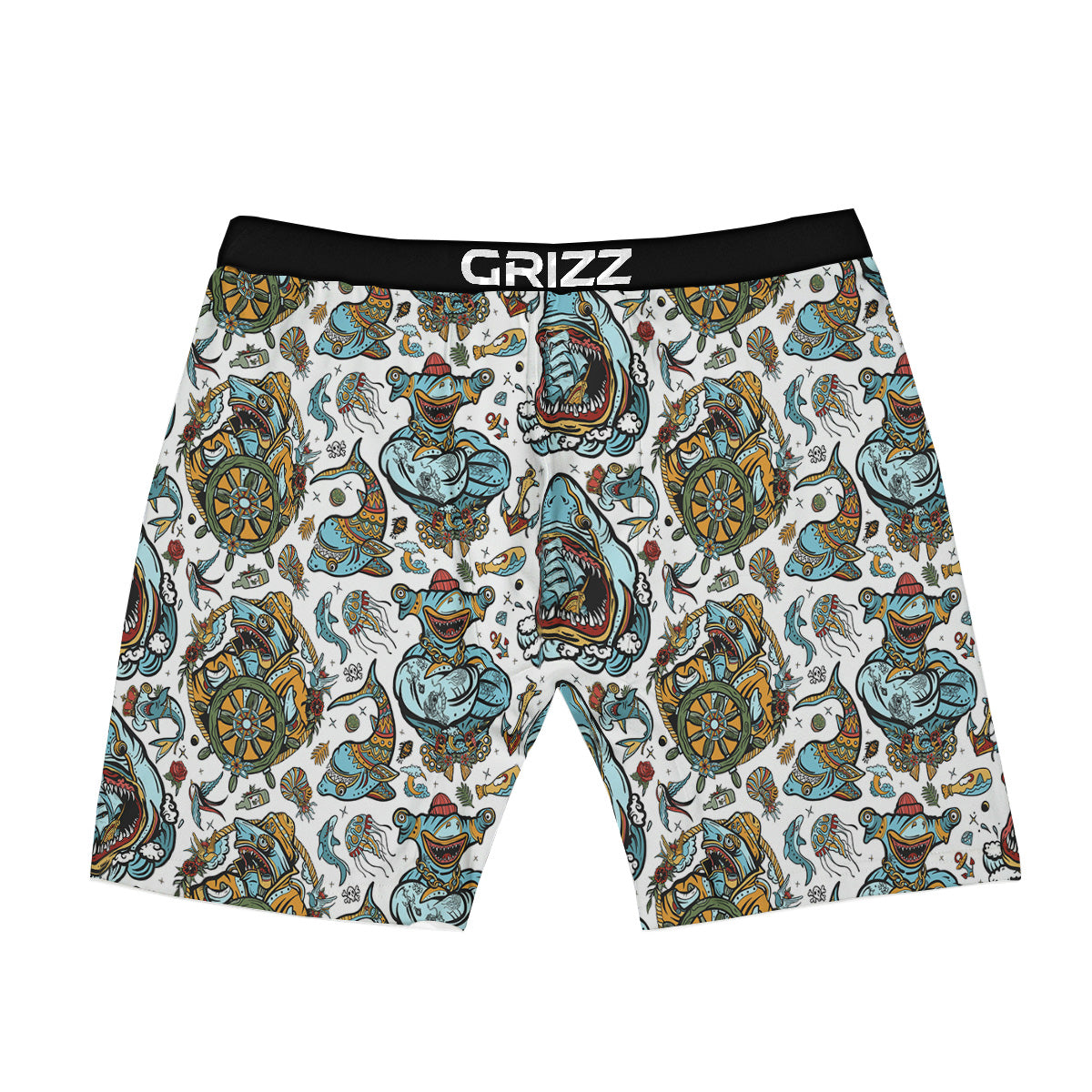 Sharks Underwater Tattoo Print Pattern Boxer Briefs-grizzshop