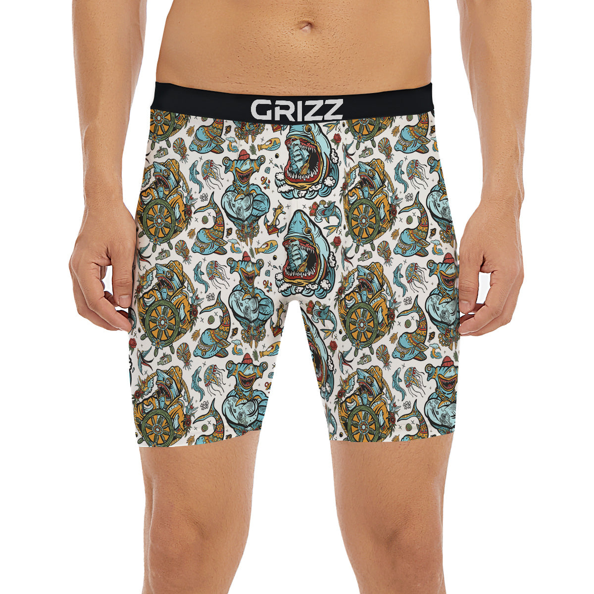 Sharks Underwater Tattoo Print Pattern Boxer Briefs-grizzshop