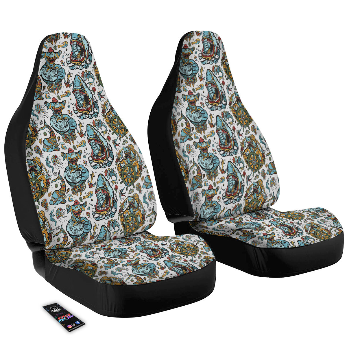 Sharks Underwater Tattoo Print Pattern Car Seat Covers-grizzshop