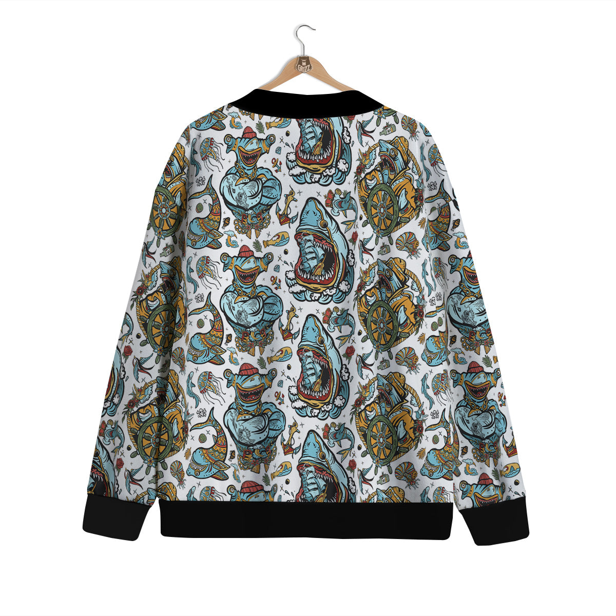 Sharks Underwater Tattoo Print Pattern Cardigan-grizzshop