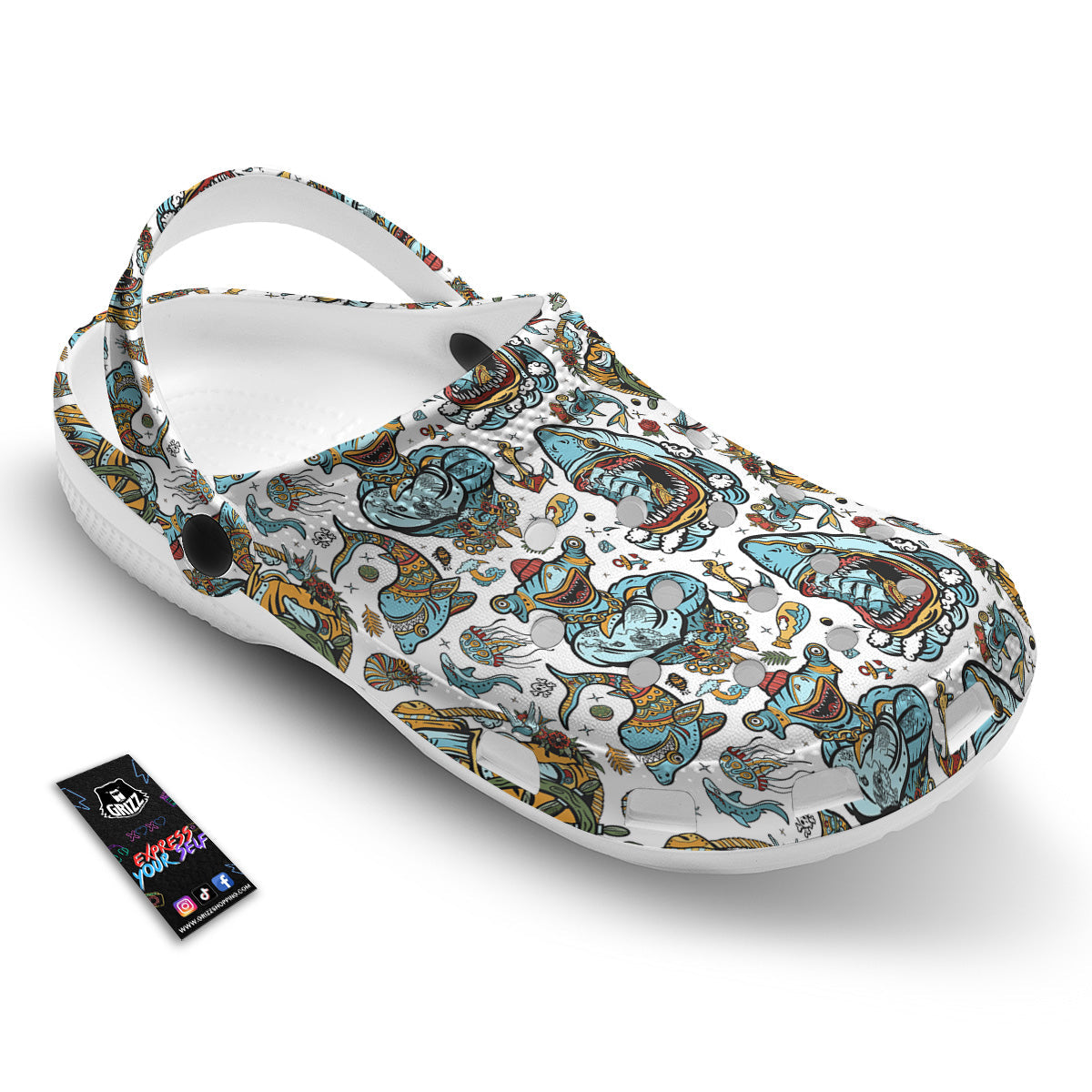 Sharks Underwater Tattoo Print Pattern Clog-grizzshop