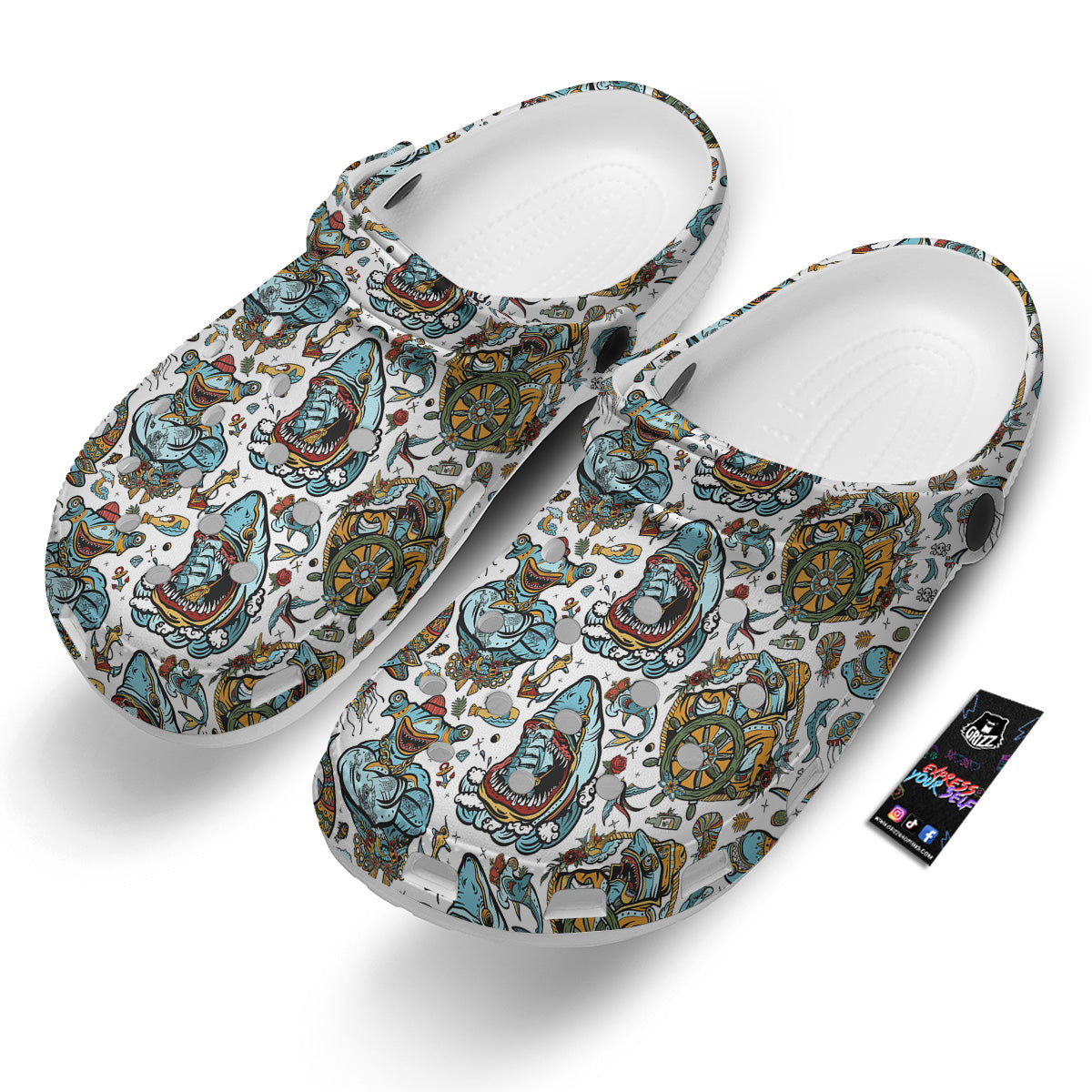 Sharks Underwater Tattoo Print Pattern Clog-grizzshop