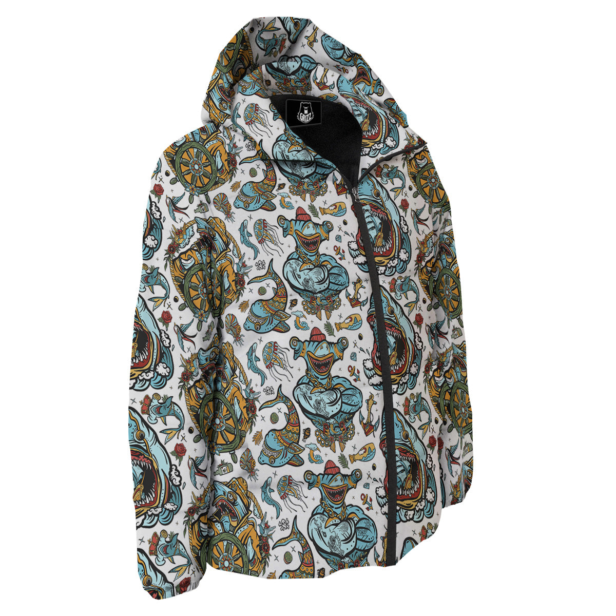 Sharks Underwater Tattoo Print Pattern Down Jacket-grizzshop
