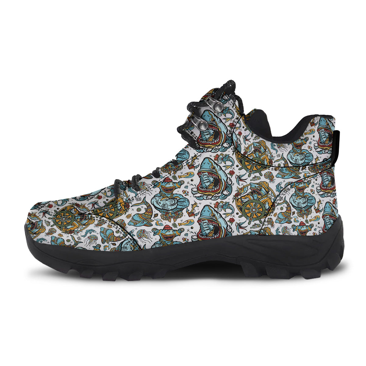 Sharks Underwater Tattoo Print Pattern Hiking Shoes-grizzshop