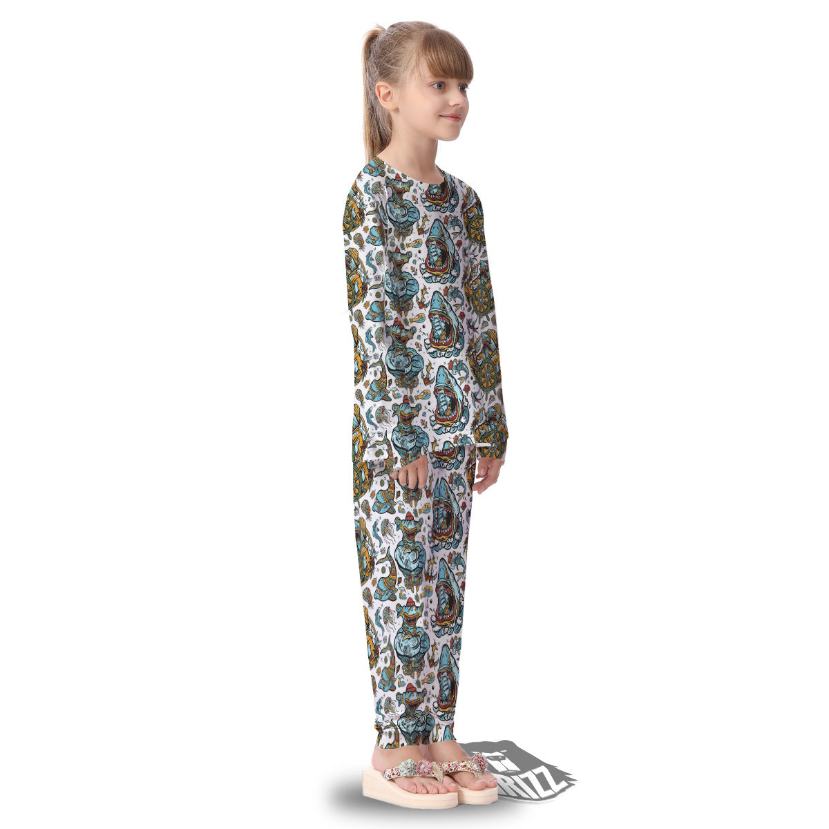 Sharks Underwater Tattoo Print Pattern Kid's Pajamas-grizzshop