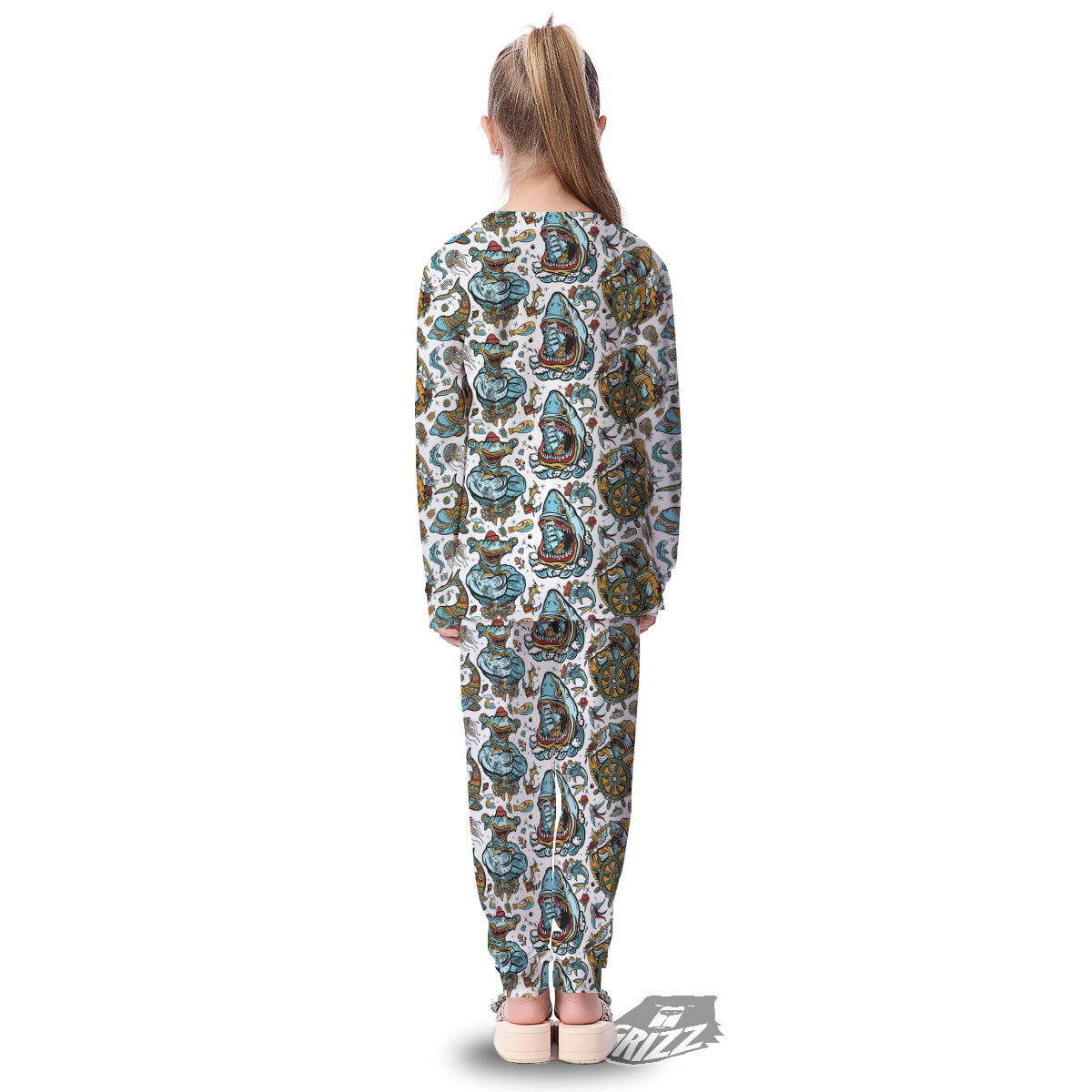 Sharks Underwater Tattoo Print Pattern Kid's Pajamas-grizzshop
