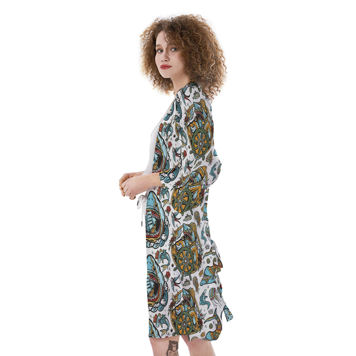 Sharks Underwater Tattoo Print Pattern Kimono-grizzshop