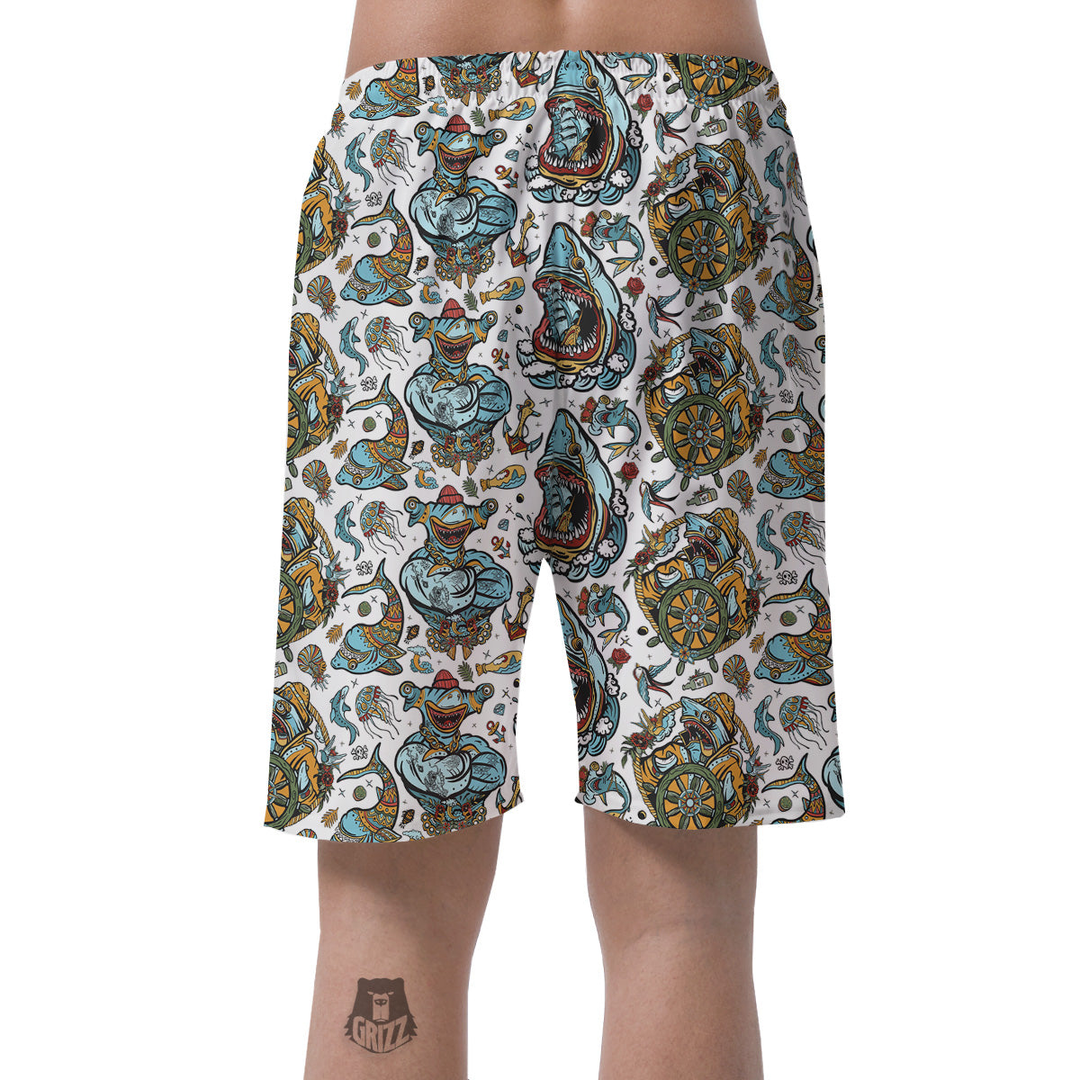 Sharks Underwater Tattoo Print Pattern Men's Shorts-grizzshop