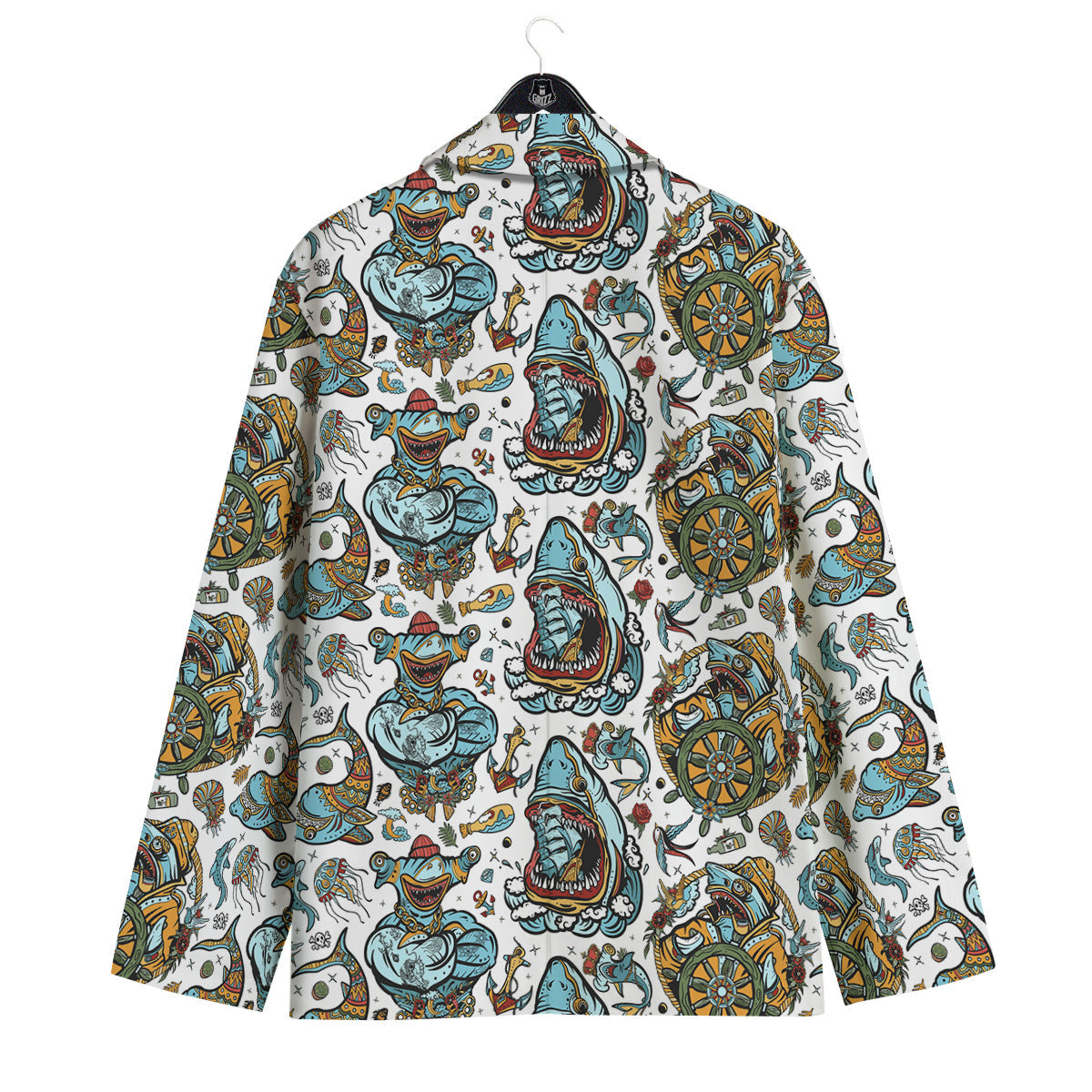 Sharks Underwater Tattoo Print Pattern Men's Sport Coat-grizzshop