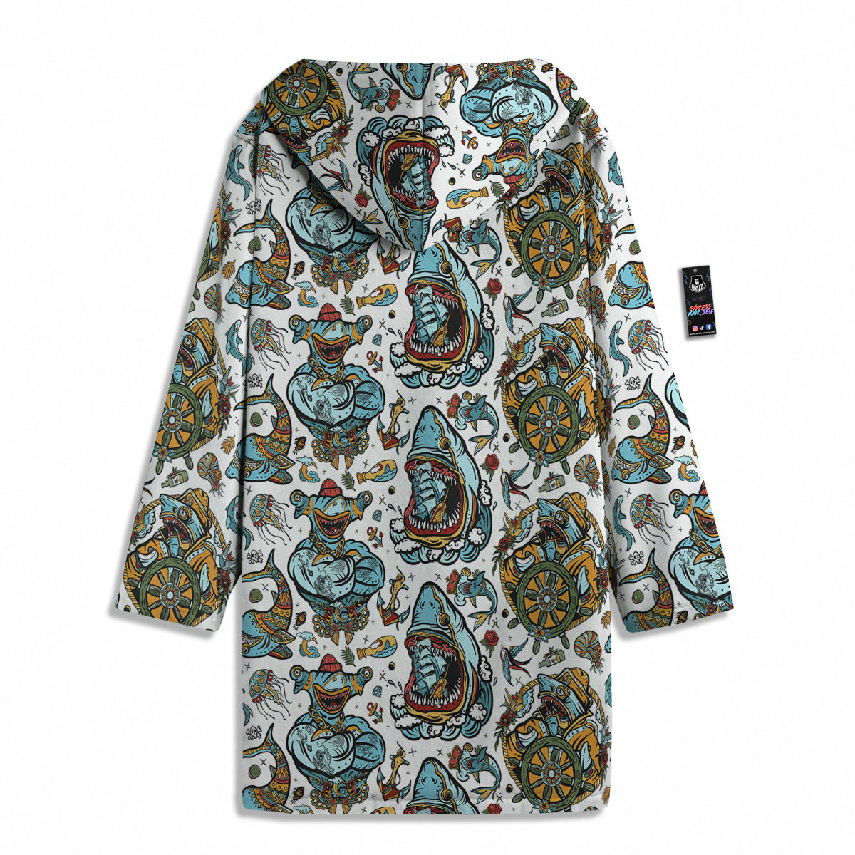 Sharks Underwater Tattoo Print Pattern Men's Windbreaker Jacket-grizzshop