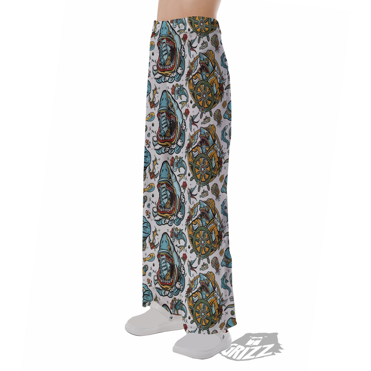 Sharks Underwater Tattoo Print Pattern Pajama Pants-grizzshop
