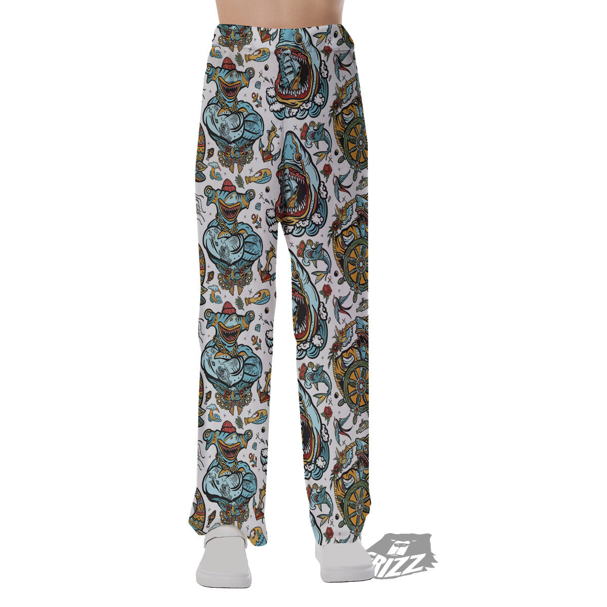 Sharks Underwater Tattoo Print Pattern Pajama Pants-grizzshop