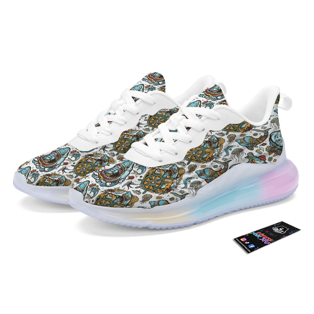 Sharks Underwater Tattoo Print Pattern Running Sneakers-grizzshop