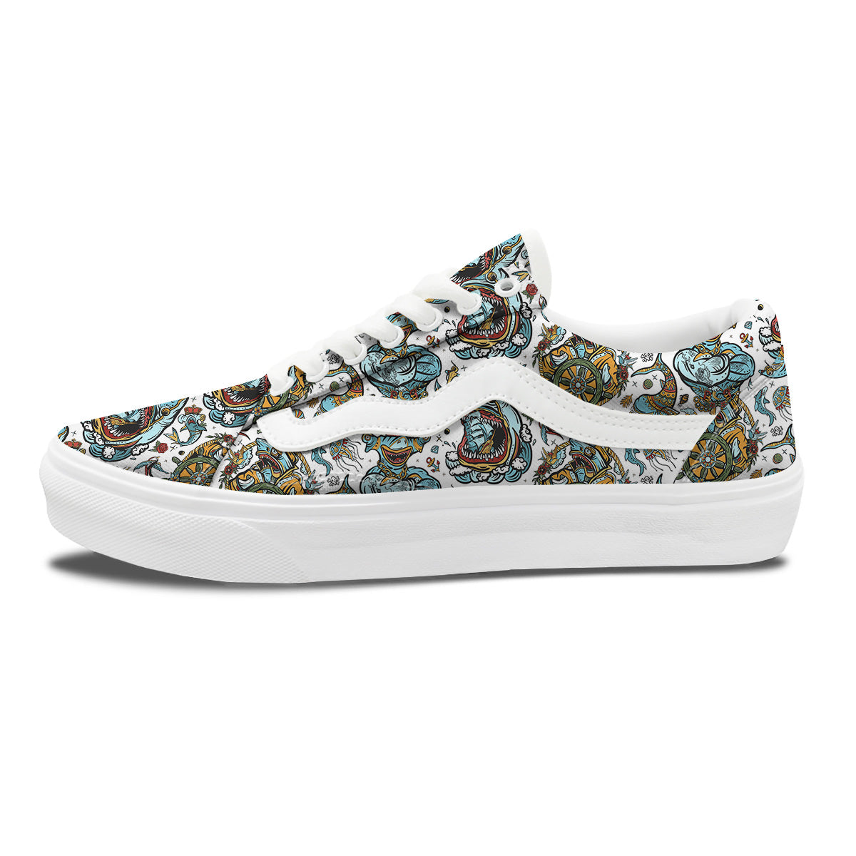 Sharks Underwater Tattoo Print Pattern Skate Shoes-grizzshop