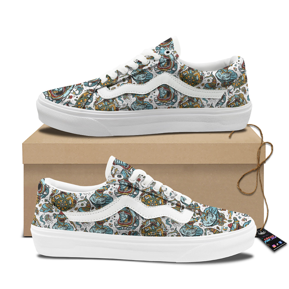 Sharks Underwater Tattoo Print Pattern Skate Shoes-grizzshop