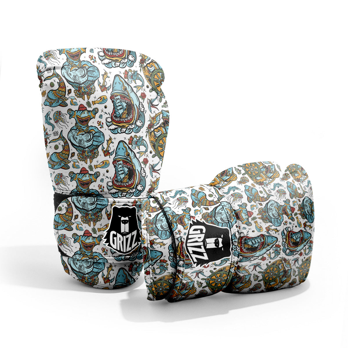Sharks Underwater Tattoo Print Pattern Pro Boxing Glove