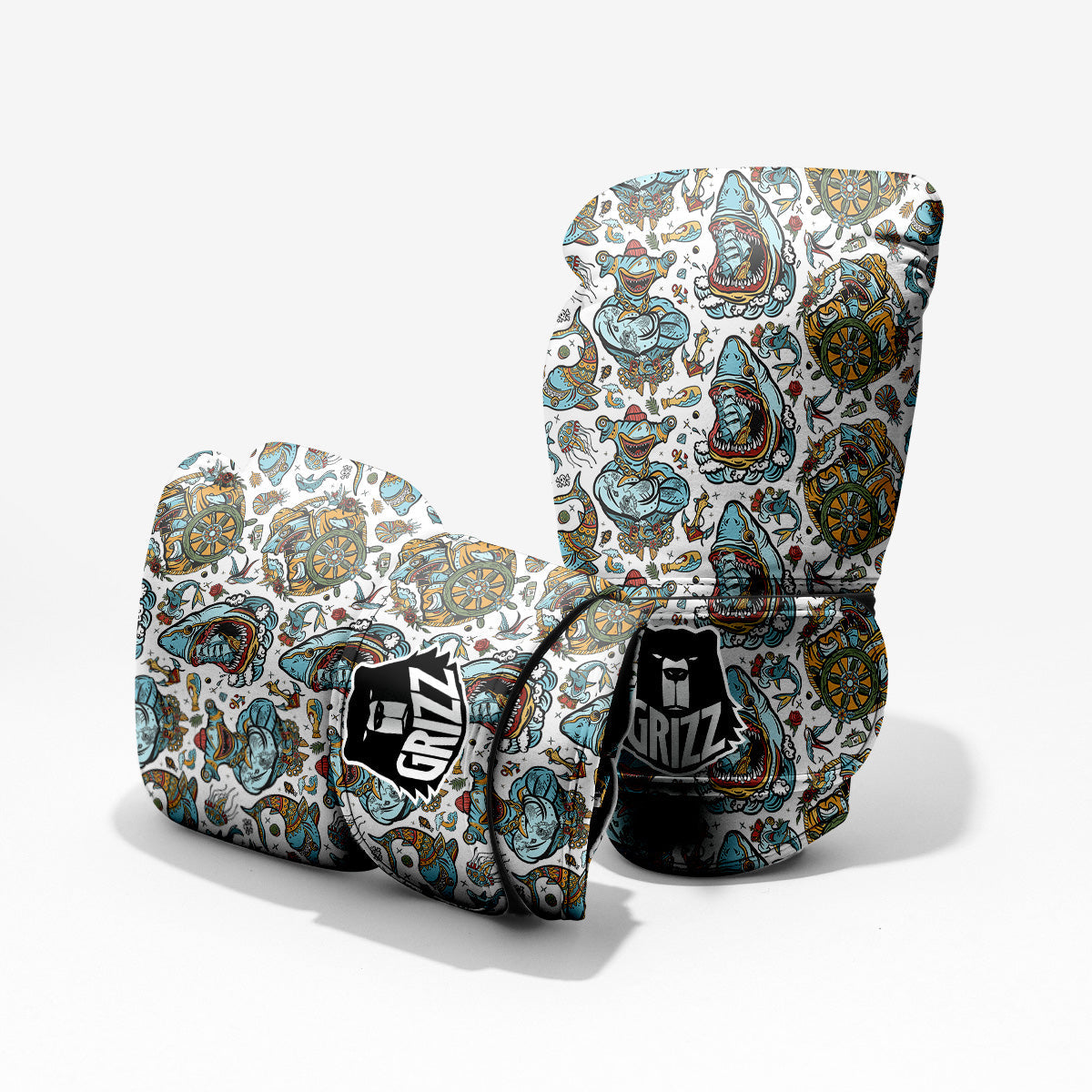 Sharks Underwater Tattoo Print Pattern Pro Boxing Glove