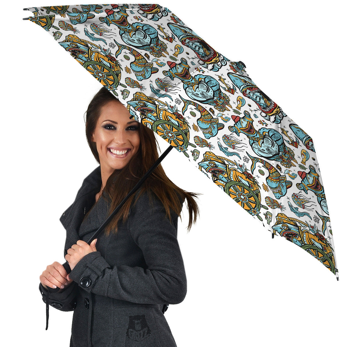 Sharks Underwater Tattoo Print Pattern Umbrella-grizzshop