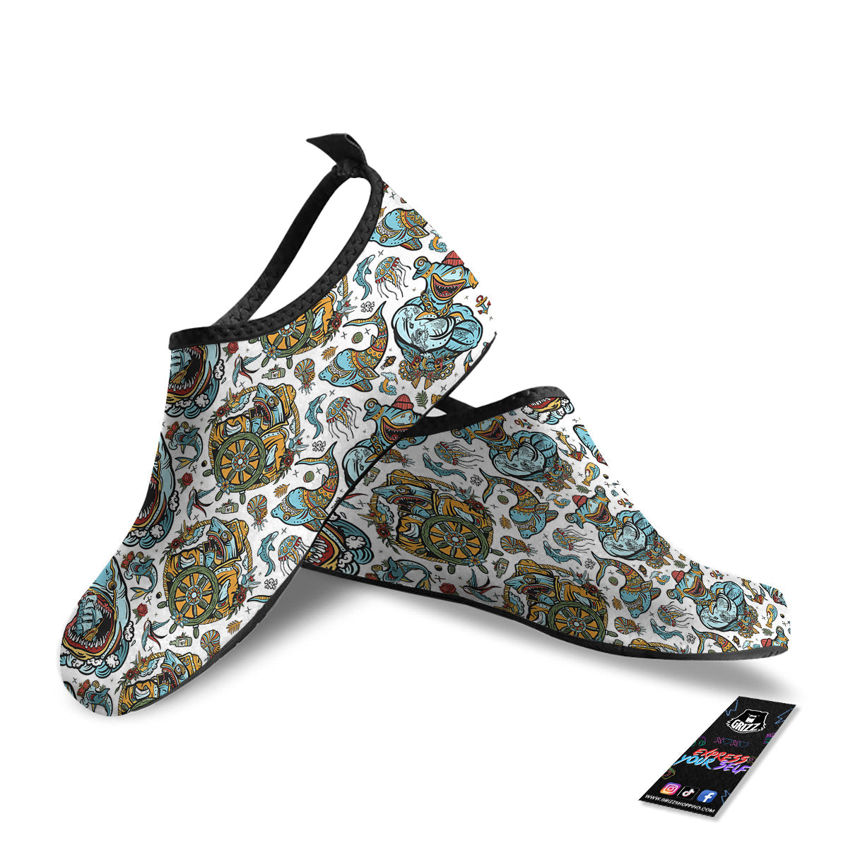 Sharks Underwater Tattoo Print Pattern Water Shoes-grizzshop