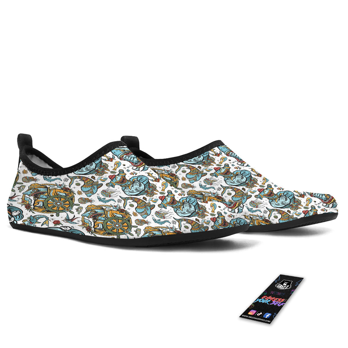 Sharks Underwater Tattoo Print Pattern Water Shoes-grizzshop