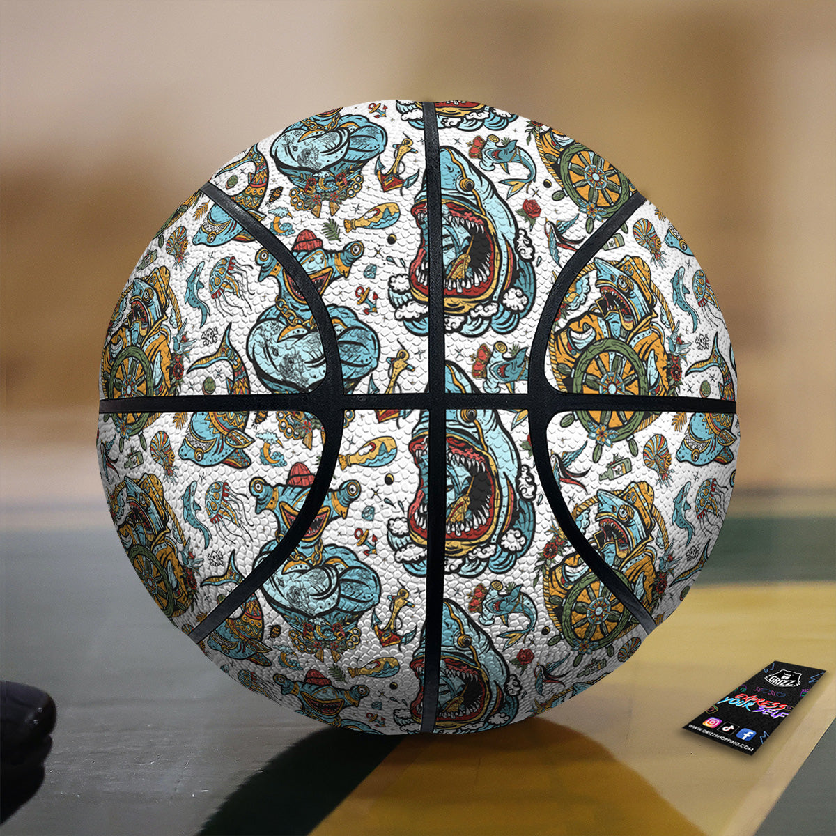 Sharks Underwater Tattoo Print Pattern Basketball