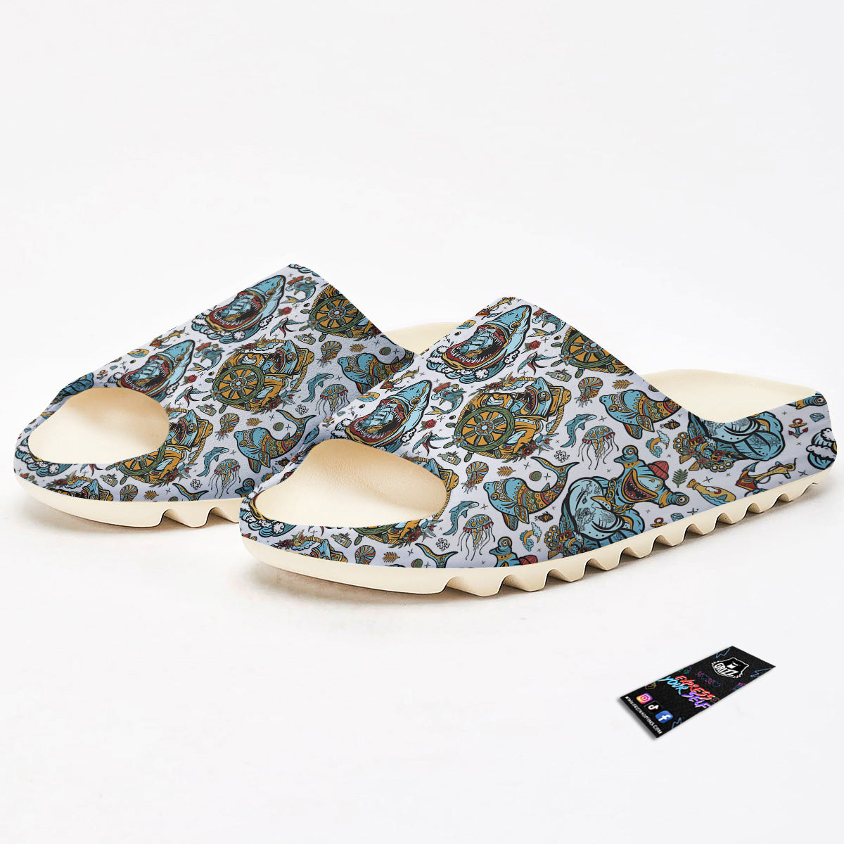 Sharks Underwater Tattoo Print Pattern Sandals-grizzshop
