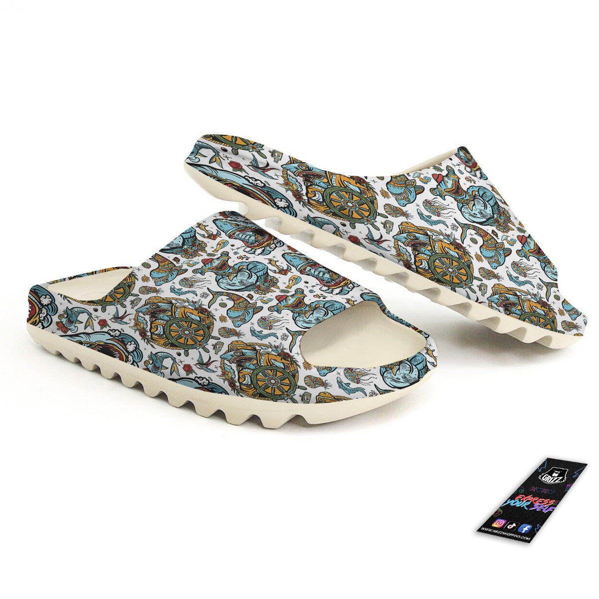 Sharks Underwater Tattoo Print Pattern Sandals-grizzshop