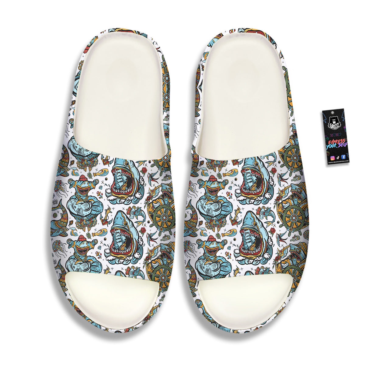 Sharks Underwater Tattoo Print Pattern Sandals-grizzshop