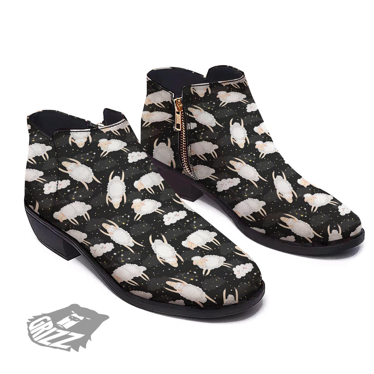 Sheep And Star Print Pattern Ankle Boots-grizzshop