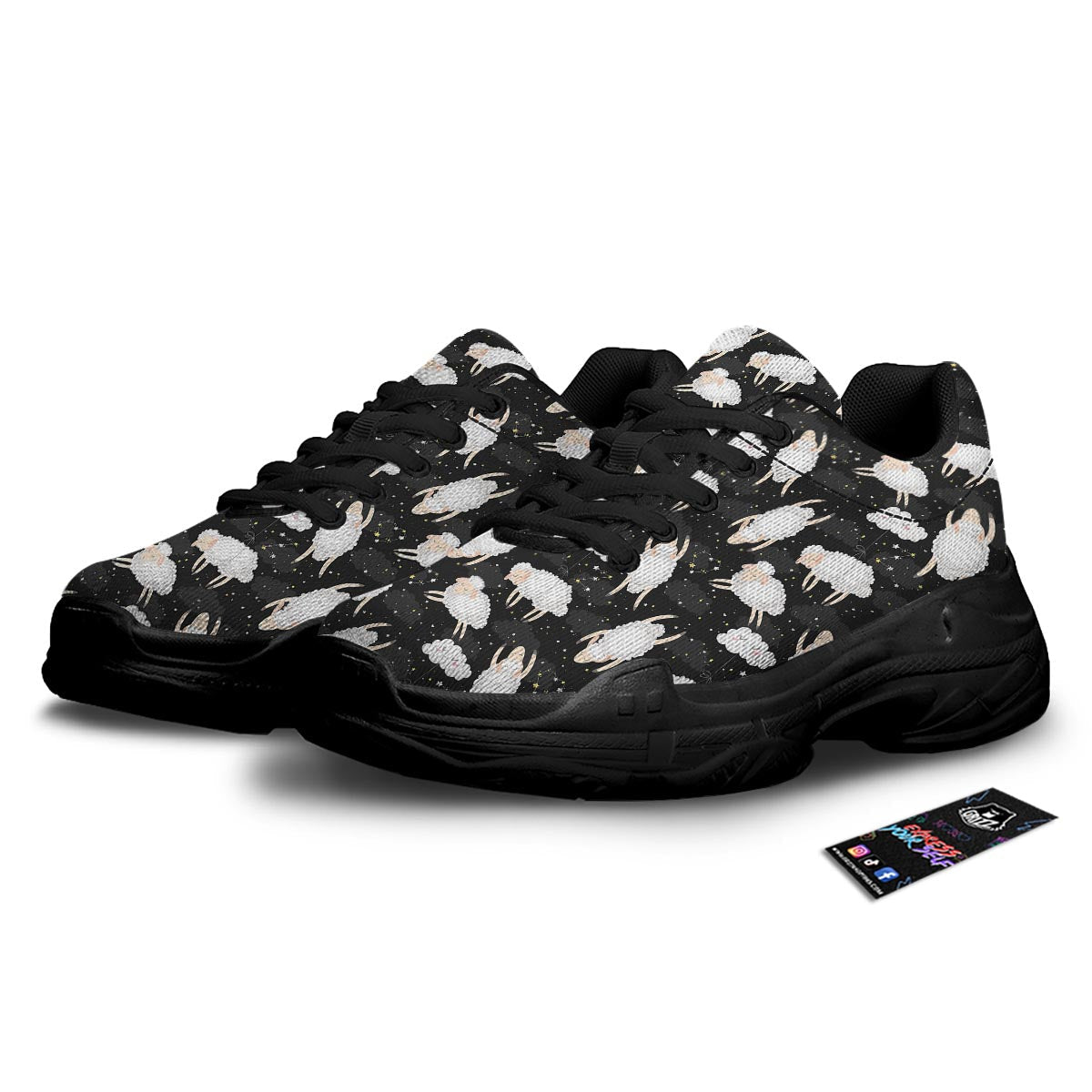 Sheep And Star Print Pattern Black Chunky Shoes-grizzshop