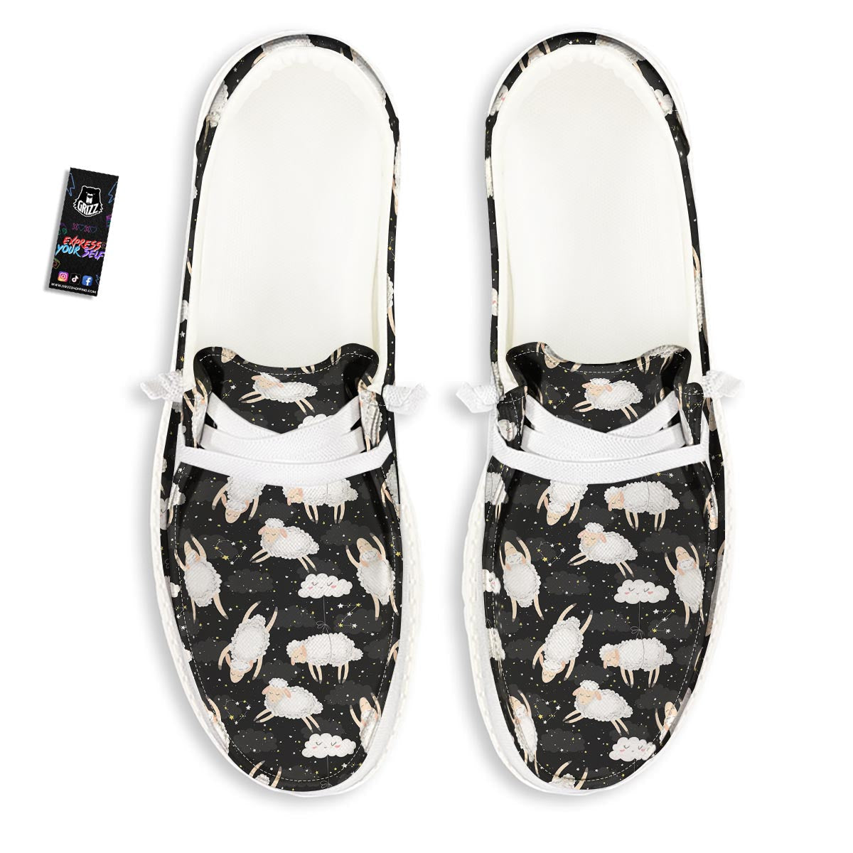 Sheep And Star Print Pattern Black Loafers-grizzshop