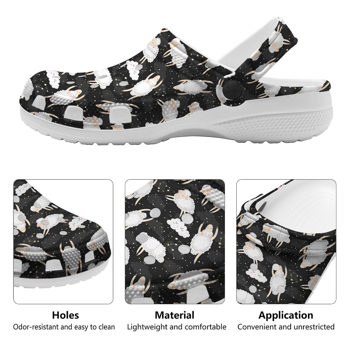 Sheep And Star Print Pattern Clog-grizzshop