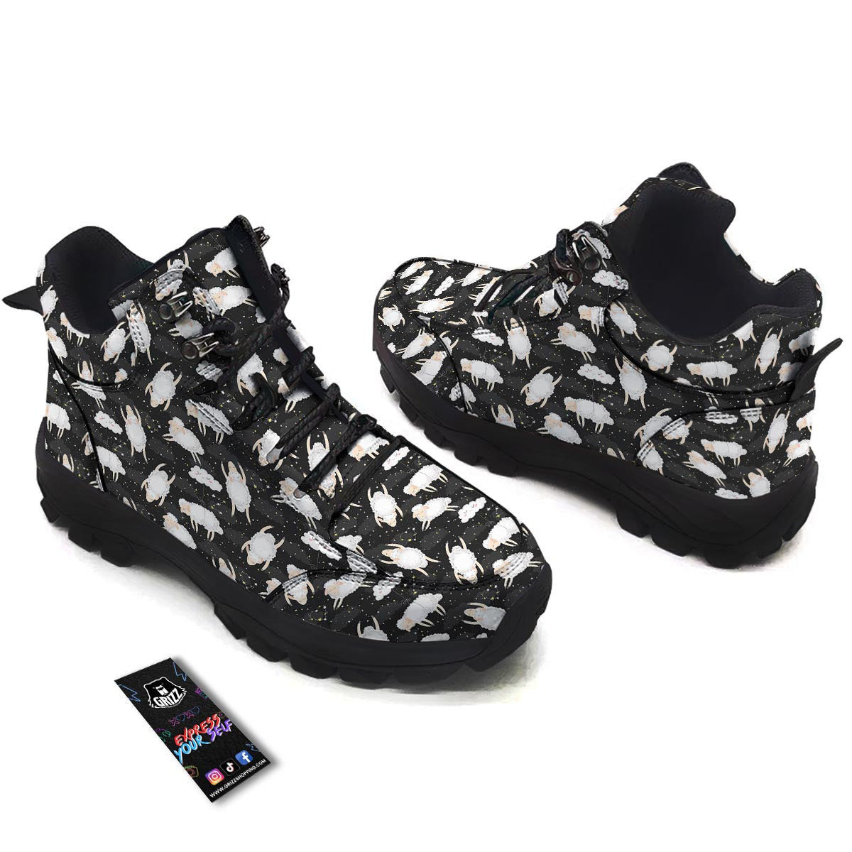 Sheep And Star Print Pattern Hiking Shoes-grizzshop