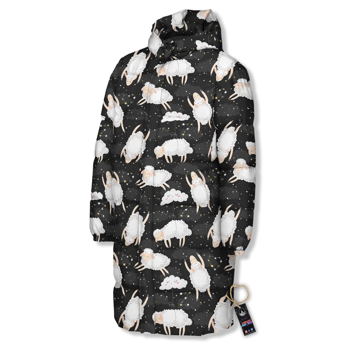 Sheep And Star Print Pattern Long Down Jacket-grizzshop