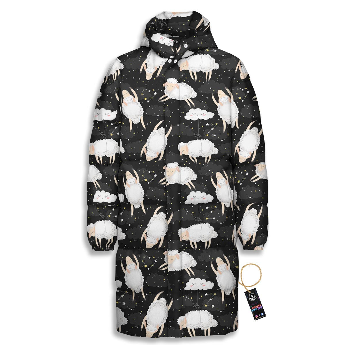 Sheep And Star Print Pattern Long Down Jacket-grizzshop