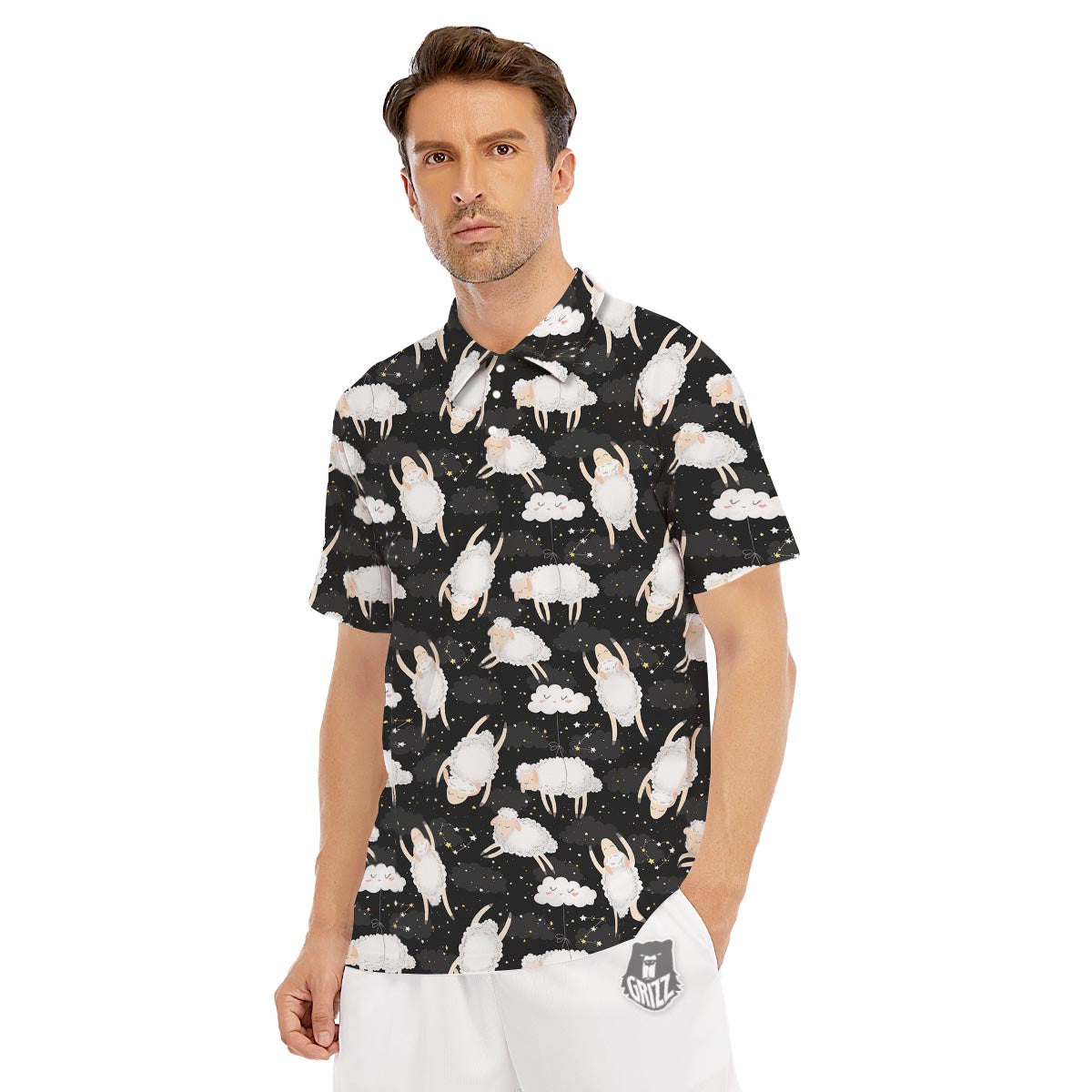 Sheep And Star Print Pattern Men's Golf Shirts-grizzshop