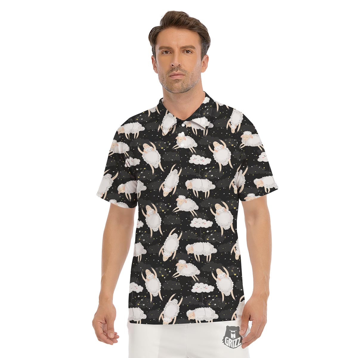 Sheep And Star Print Pattern Men's Golf Shirts-grizzshop