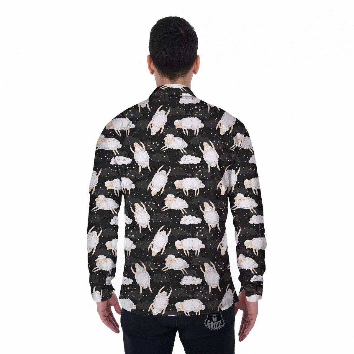 Sheep And Star Print Pattern Men's Long Sleeve Shirts-grizzshop